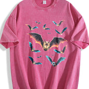 Bats Y2k Retro Gothic Bat Vintage Washed T-Shirt in Red