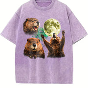 Beaver Moon Retro Vintage Washed T-Shirt in Purple