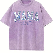 Personalized Gigi Blue Floral Grandma Mama Vintage Washed T-Shirt in Purple