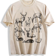 Deer 90s Tattoo Retro ® Y2k Buck Forest Animals Vintage Washed T-Shirt in Beige