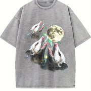 Opossum Howling to Moon 90s Vintage Washed T-Shirt in Gray