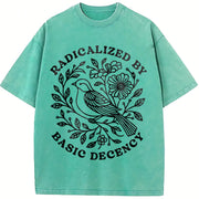 Radicalized By Basic Decency Floral Social Justice vintage washed oversized T-shirt in Blue