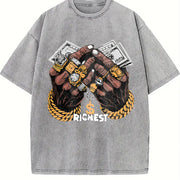 Hip Hop Finance Wealth Symbol Vintage Washed T-Shirt in Gray