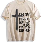 Easter Cross & Letter Vintage Washed T-Shirt in Beige