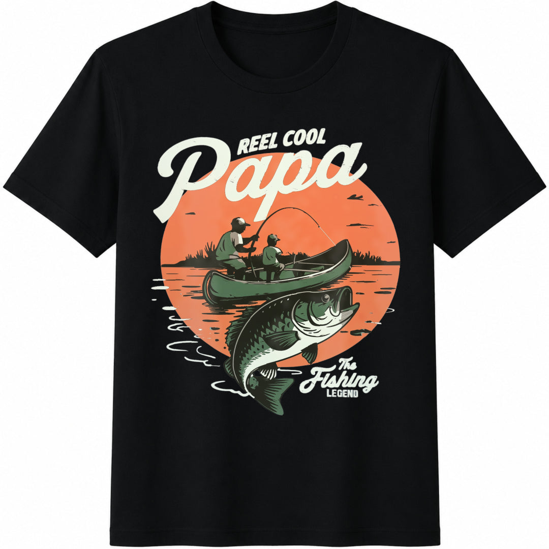 Fathers Day Papa Grandpa Dad Fishing Fisherman for Dad Cotton T-Shirt in Black