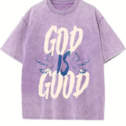 God is Good Christian Bible Verse Jesus vintage washed oversized T-shirt in Purple