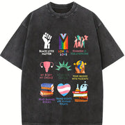 Big Fan Of Human Rights Freedom S~5XL and Batik vintage washed oversized T-shirt in Black