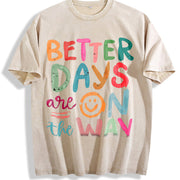 Better Days Are on the Way Vintage Washed T-Shirt in Beige