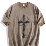 Thorn Cross Gothic Cross Biblical Cross Art Jesus vintage washed oversized T-shirt in Brown