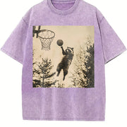 Basketball Cat Vintage Washed T-Shirt in Purple