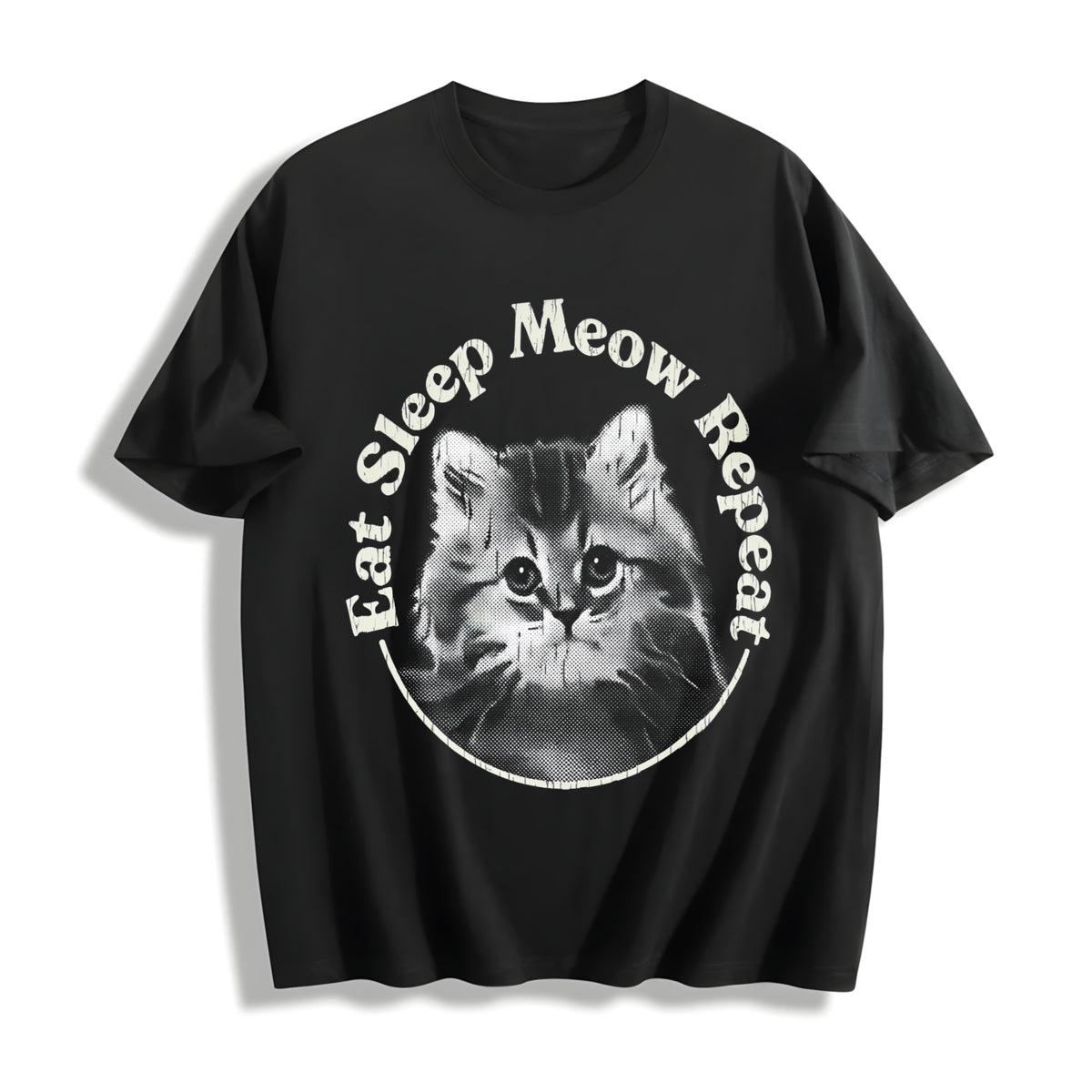 Eat Sleep Meow Repeat Cute Kitten Lovers for Ladies Cute Cotton T-Shirt in Black