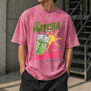 Iced Matcha Sunshine Vintage Washed T-Shirt in Red