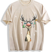 Merry Reindeer Cocktail vintage washed oversized T-shirt in Beige