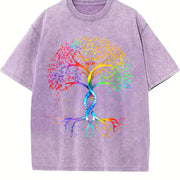 Pride Tree of Life Bella Canvas V-neck Vintage Washed T-Shirt in Purple
