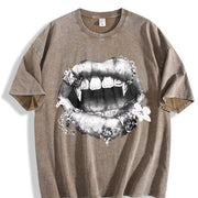 Grillz Lips Chain Sleeveless Vest Vintage Washed T-Shirt in Brown