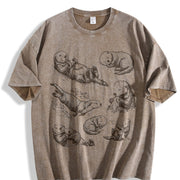 Sea Otter 90s Tattoo Vintage Washed T-Shirt in Brown
