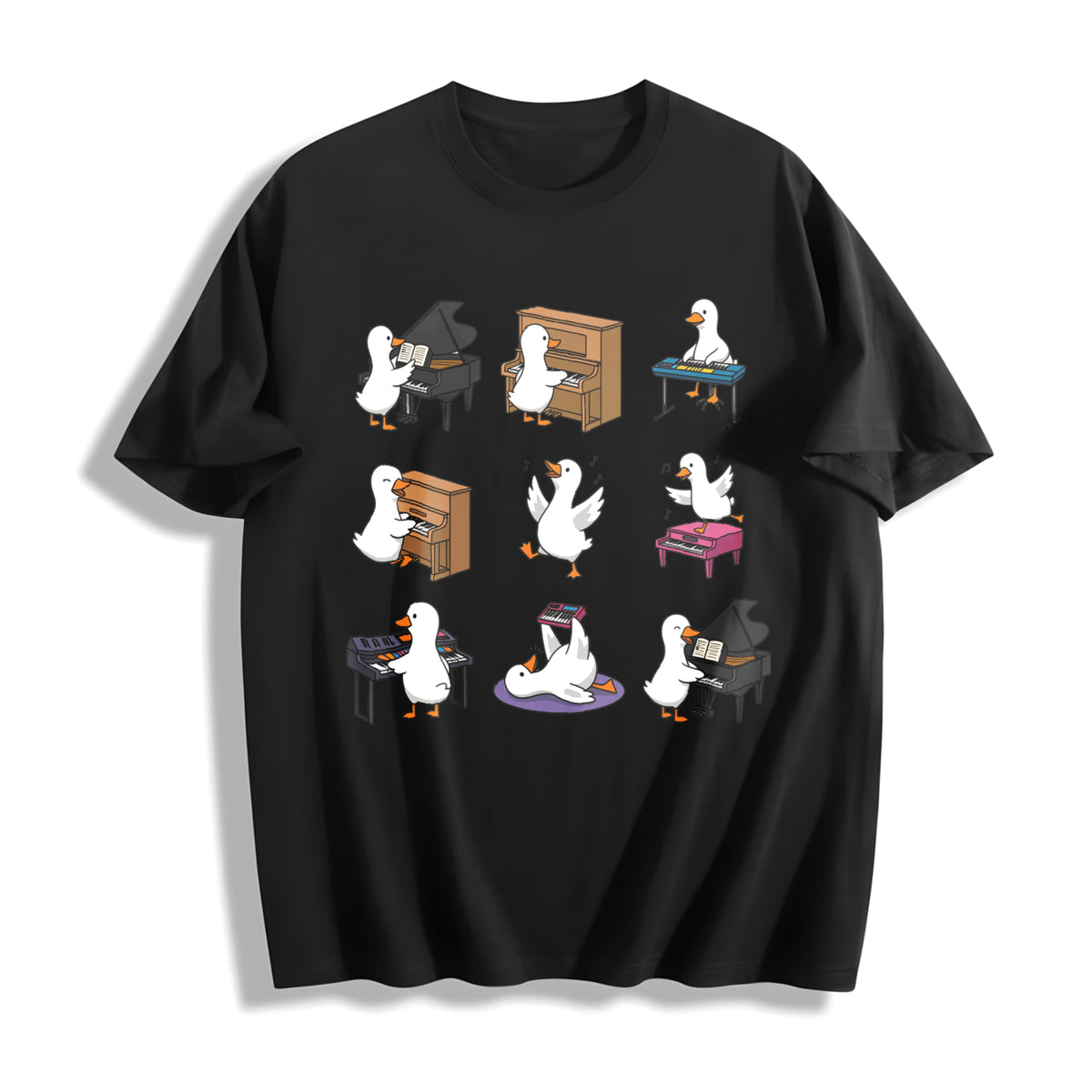 Goose Piano Teacher Cotton T-Shirt in Black