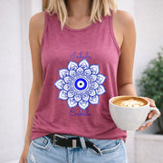 Mandala Evil Eye Women's Color Cotton Tank Top in Red