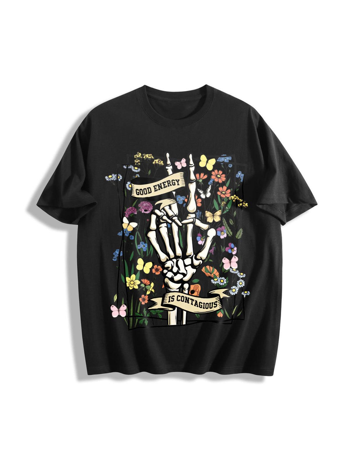 Good Energy Is Contagious Cotton T-Shirt in Black
