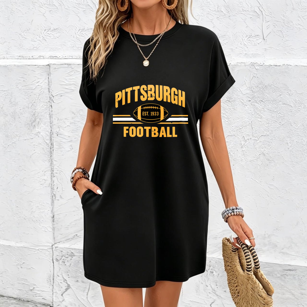Pittsburgh Football Dress Cotton T-Shirt in Black