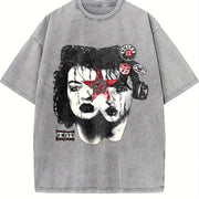 Double Face Gothic Tank Vintage Washed T-Shirt in Gray