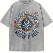 Keepin' It Reel Fish Vintage Washed T-Shirt in Gray