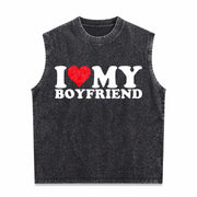 I Love My Heart for Couples Suits Vintage Washed Tank Top in Black
