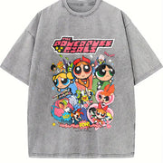 Powerpuff Girls Comic Collage vintage washed oversized T-shirt in Gray