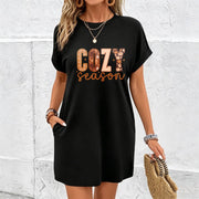 Elegant Long Dress- and Home and Outing Dress Cotton T-Shirt in Black