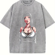 Hinata Hyuga Tanktop Anime Manga for Anime Fan 90s Vintage Washed T-Shirt in Gray