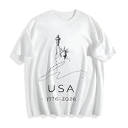 Line Art Statue of Liberty USA 1776-2026 Cotton T-Shirt in White