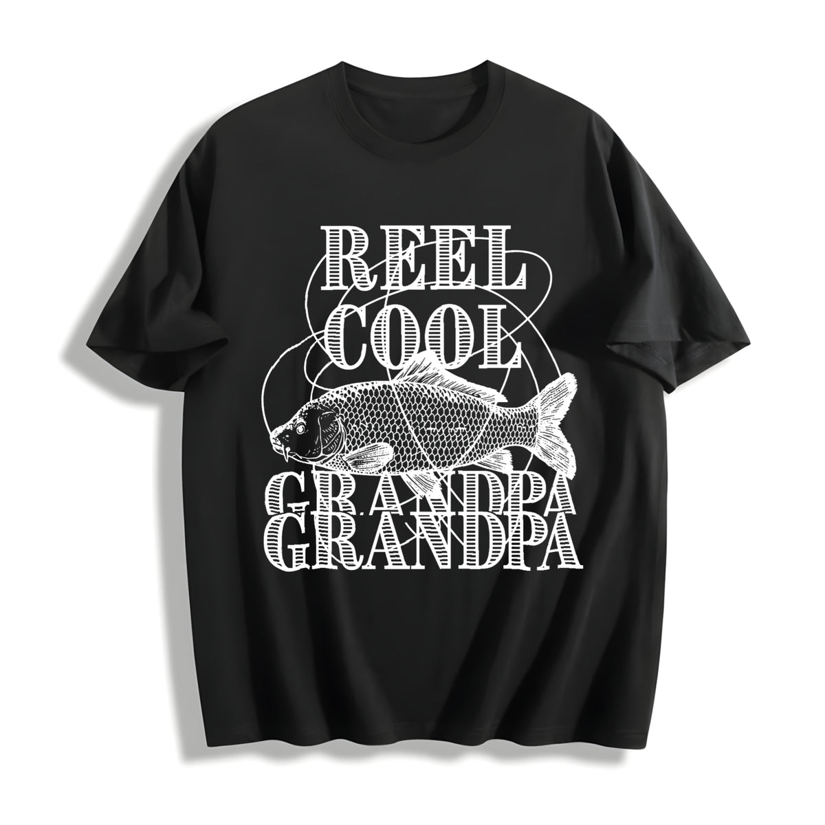 Dad Fishing Father's Day Reel Dad Papa Grandpa Classic Dad Cotton T-Shirt in Black