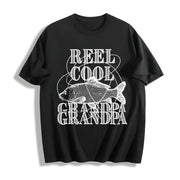 Dad Fishing Father's Day Reel Dad Papa Grandpa Classic Dad Cotton T-Shirt in Black