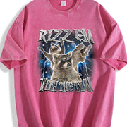 Rizz Em with the Tism Raccoon Vintage Washed T-Shirt in Red