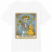 Skeleton Dog Sunflower St Valentines Day Friendship Boho Cotton T-Shirt in White