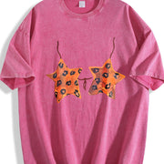 Retro Leopard Star Vintage Washed T-Shirt in Red