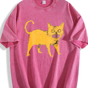Retro Black with Yellow Highlights Vintage Washed T-Shirt in Red