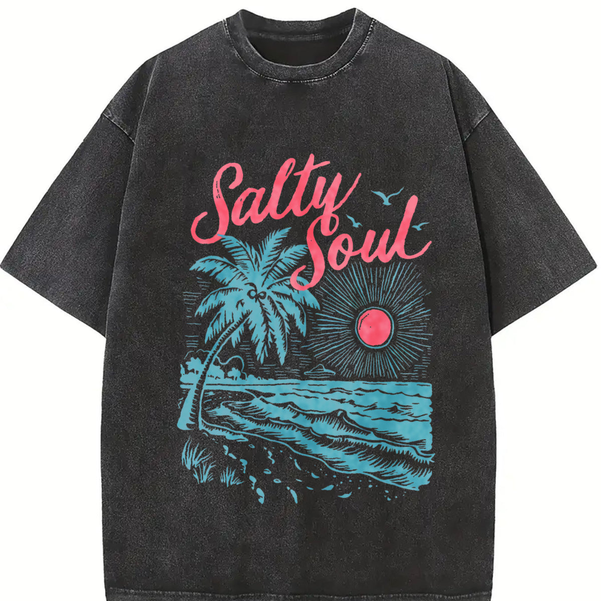 Salty Soul Beach Sunset vintage washed oversized T-shirt in Black