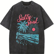 Salty Soul Beach Sunset vintage washed oversized T-shirt in Black