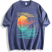 Sunset Beach Vibes Palm Tree vintage washed oversized T-shirt in Blue