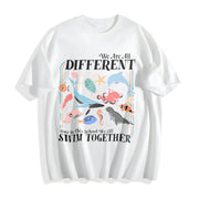 We Are All Different Swim Together Teacher Back to School Cotton T-Shirt in White