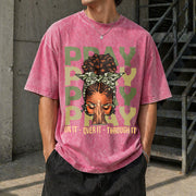 Pray on It Pray Over It Black Woman Afro Christian Sayings Vintage Washed T-Shirt in Red