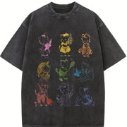 Cat 90s Tattoo Retro Kitten Cute Vintage Washed T-Shirt in Black