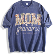 Grandma And Mom I Rock Them Both Floral Mom & Grandma vintage washed oversized T-shirt in Blue