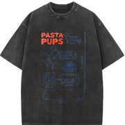 Pasta Pups Dachshund Vintage Washed T-Shirt in Black