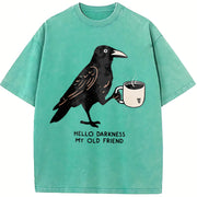 Hello Darkness My Old Friend Black Bird Coffee vintage washed oversized T-shirt in Blue