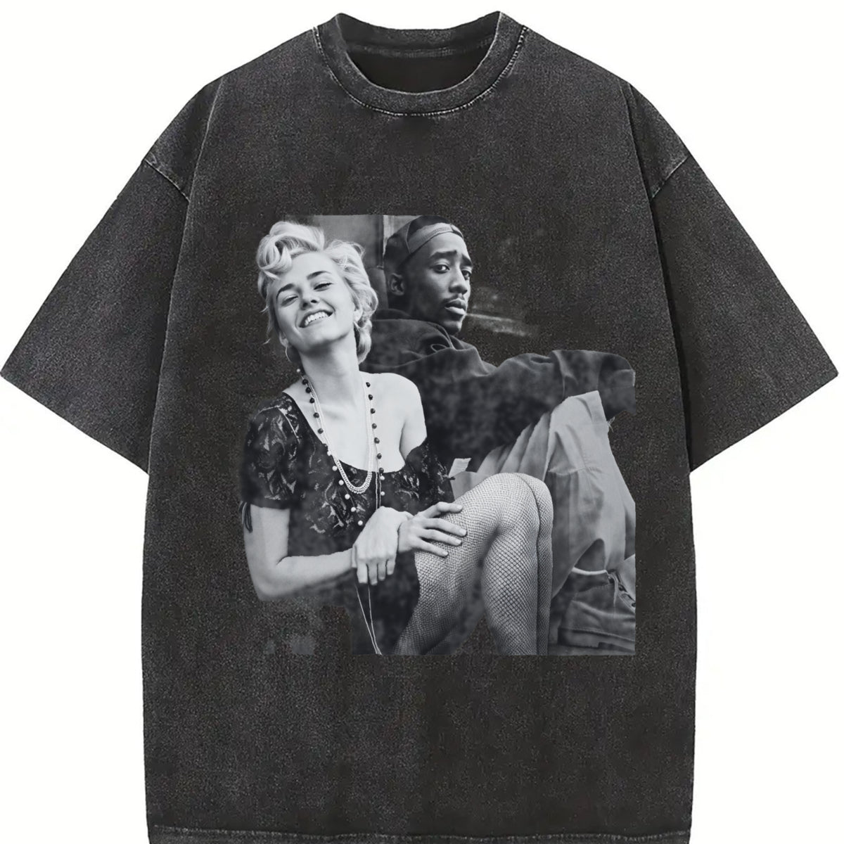 Marilyn Monroe and 2Pac vintage washed oversized T-shirt in Black