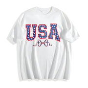 Embroidered USA Bow Coquette Cotton T-Shirt in White