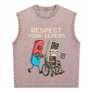 Retro Gamer Console Old School Gaming Lover Unique Humor Vintage Washed Tank Top in Brown