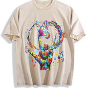 For the Urban Explorer & Grunge Vibes: Rainbow Hand Rock Vintage Washed T-Shirt in Beige